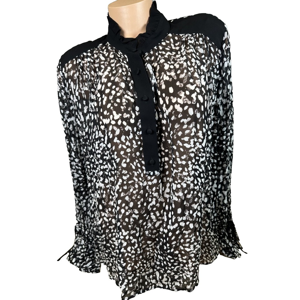 The Kooples Size 3 (Lg)‎ Womens Blouse Top Long Sleeve Black Lightweight Sheer